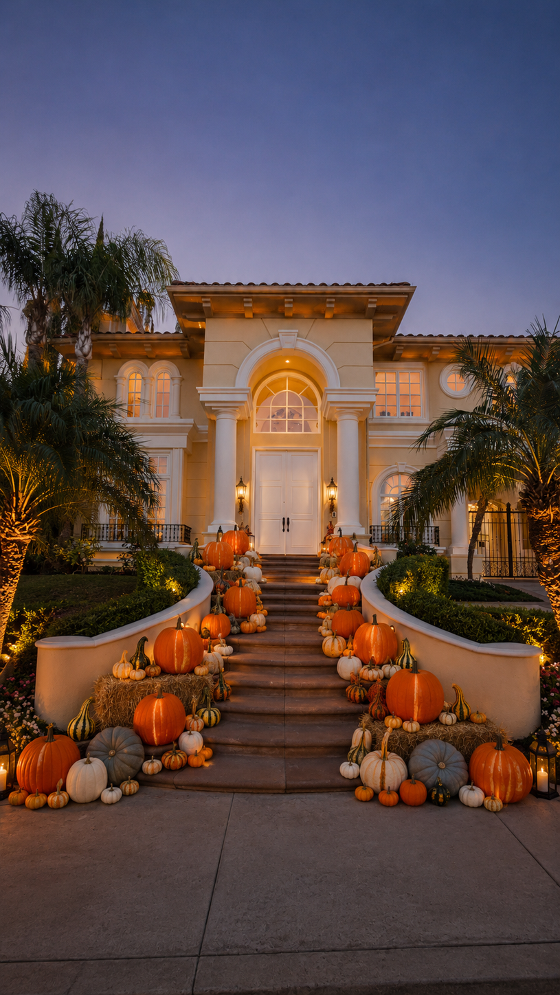The Estate — Palm & Pumpkin porch display